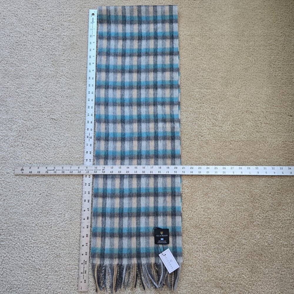 NWT Islander Lambswool Scarf Blue, Black & Tan Plaid - Picture 6 of 6